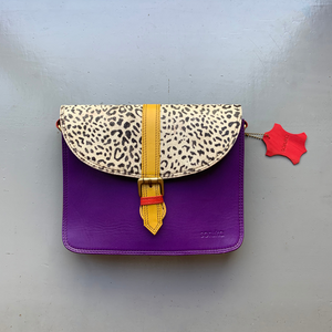 Soruka Recycled Leather 'Adeline' Bag - Purple, Yellow, Leopard - LARGE