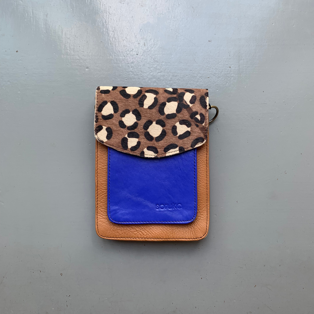 Soruka Recycled Suede 'Aiko' Bag - Brown, Blue, Leopard