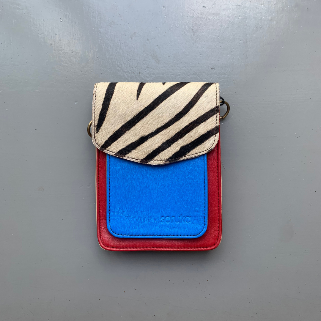 Soruka Recycled Suede 'Aiko' Bag - Red, Blue, Zebra