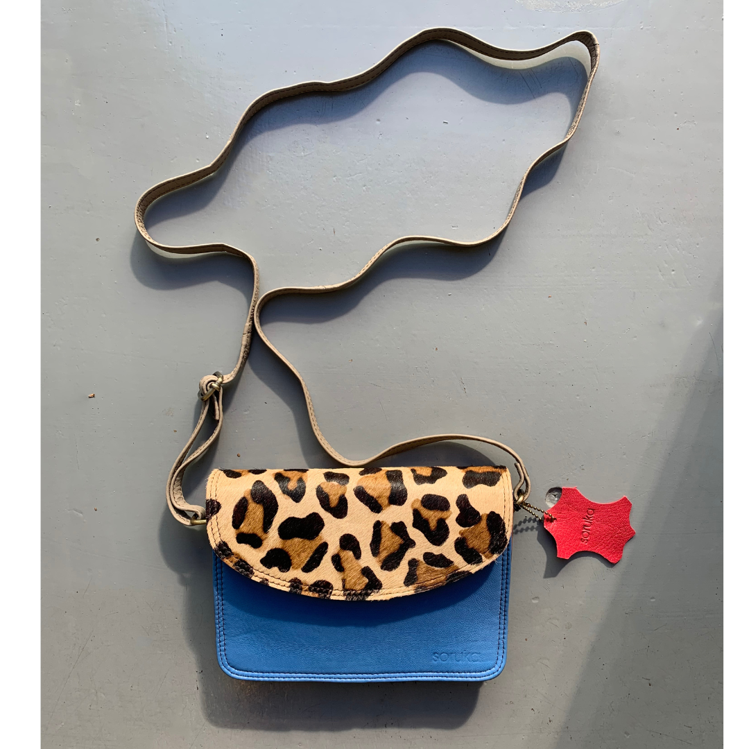 Soruka Recycled Leather 'Beth' Small Cross Body - Blue, Leopard