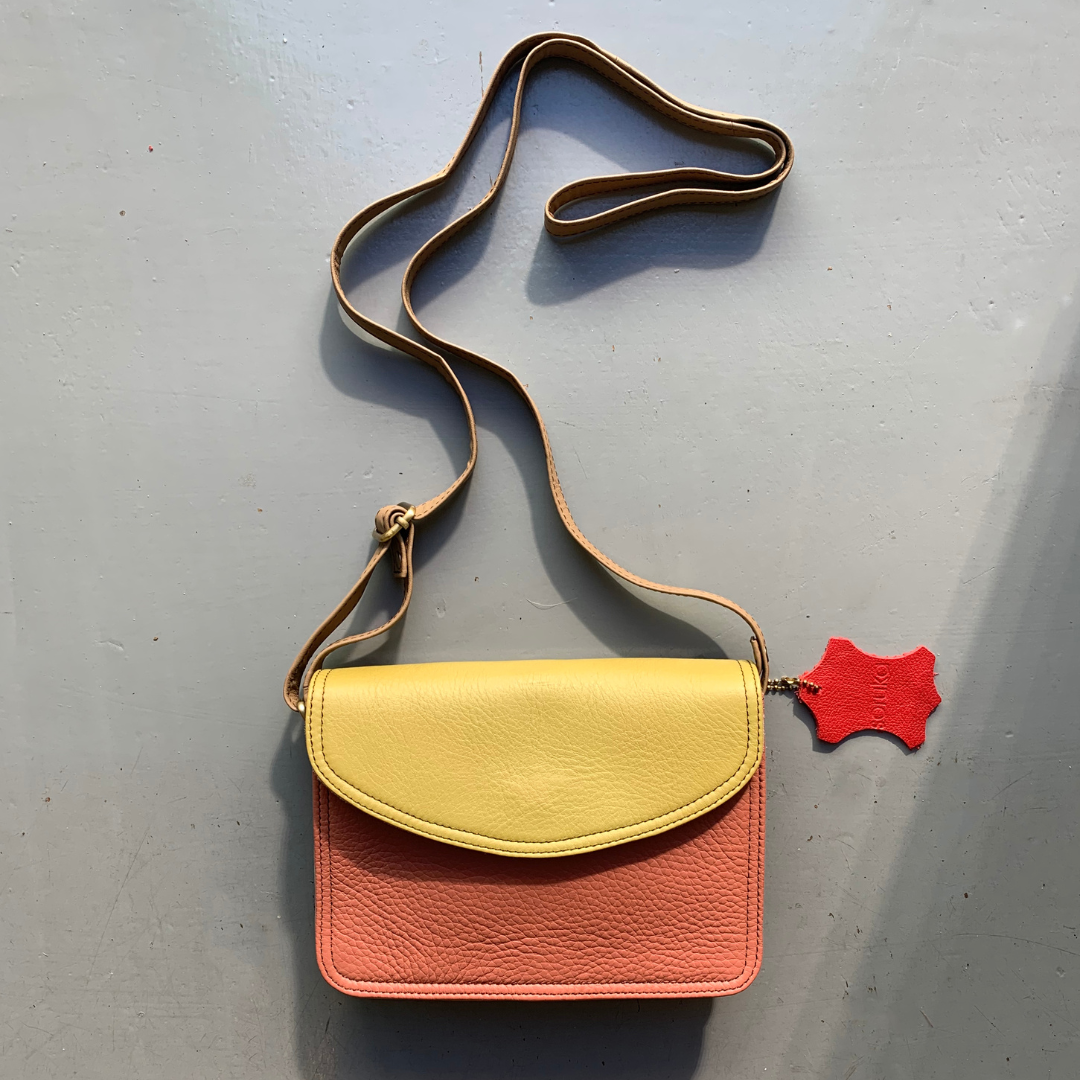 Soruka Recycled Leather 'Beth' Small Cross Body - Orange, Yellow