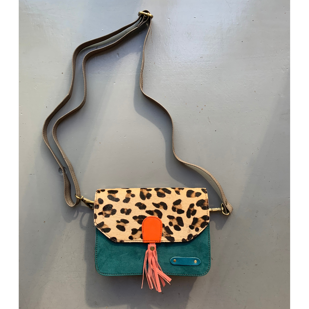 Soruka Recycled Suede 'Claire' Bag - Teal, Leopard