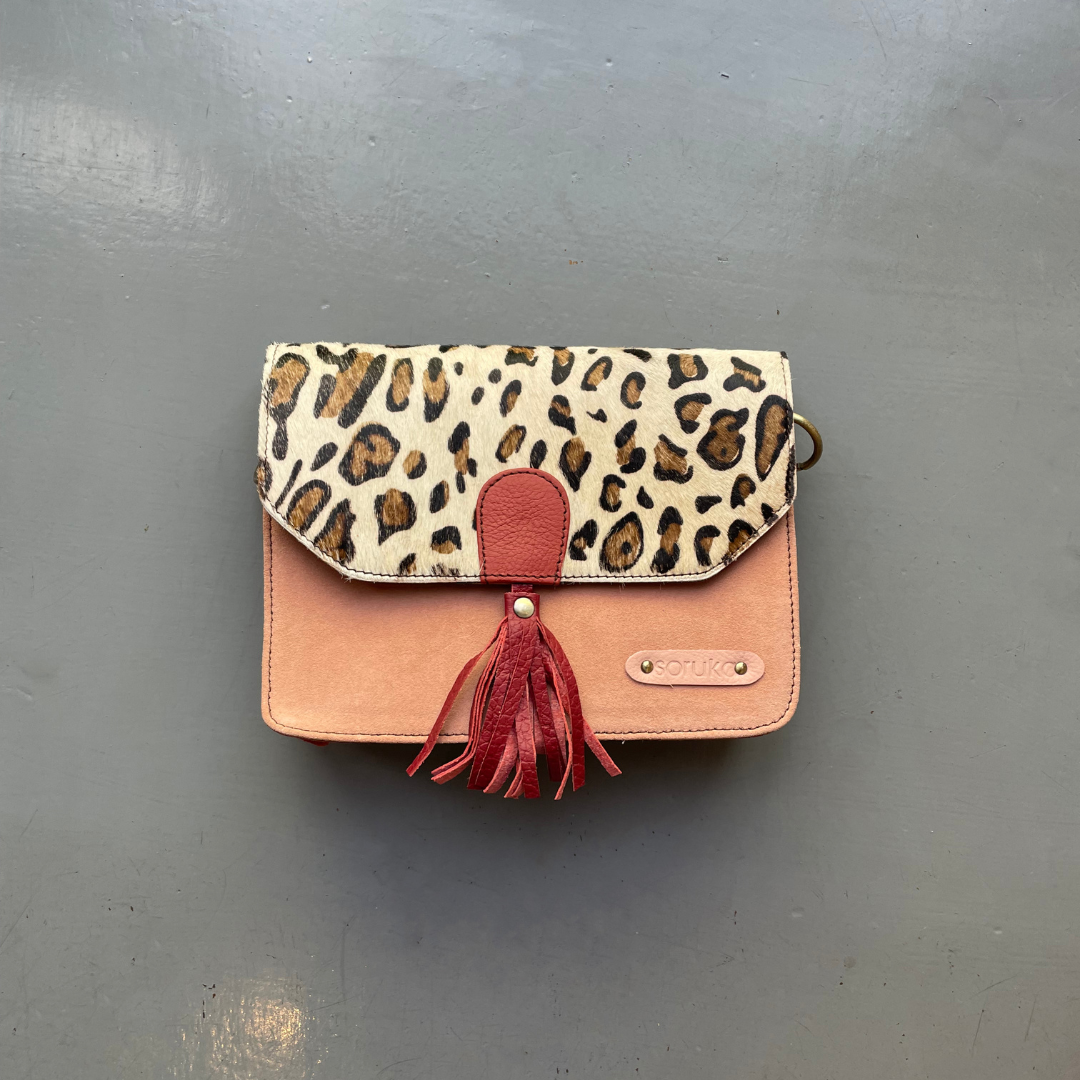 Soruka Recycled Suede 'Claire' Bag - Pink, Leopard