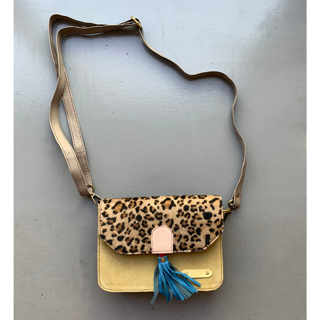 Soruka Recycled Suede 'Claire' Bag - Yellow, Blue, Leopard