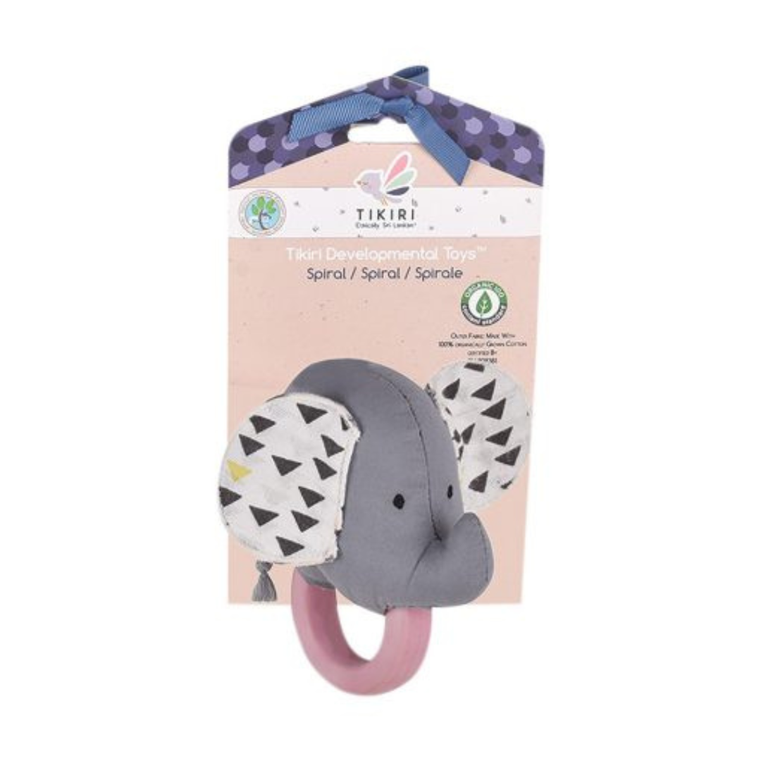 Tikiri Elephant Rattle with Natural Rubber Teether