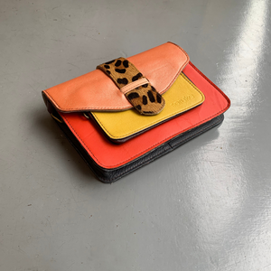 Soruka Recycled Leather 2-in-1 'Grace' Cross Body Bag - Red, Orange, Yellow, Leopard