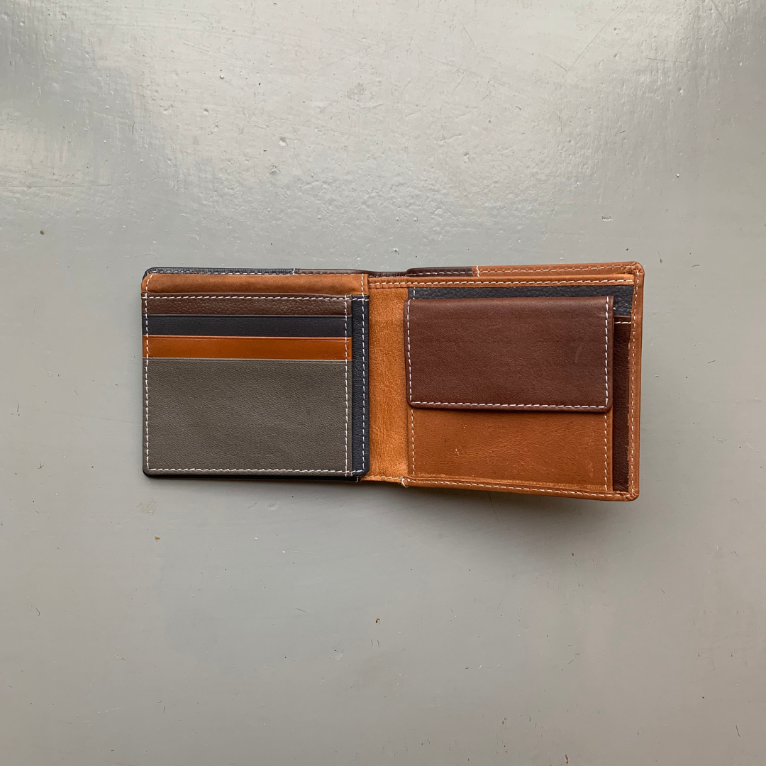 Soruka Recycled Leather 'Luca' Wallet - Blue/Brown