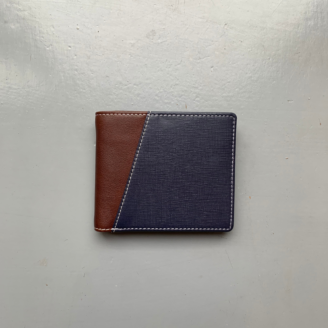 Soruka Recycled Leather 'Luca' Wallet - Navy/Brown