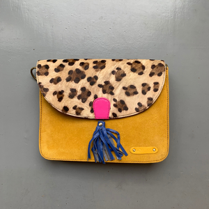 Soruka Recycled Suede 'Olivia' Bag - Yellow, Leopard - LARGE