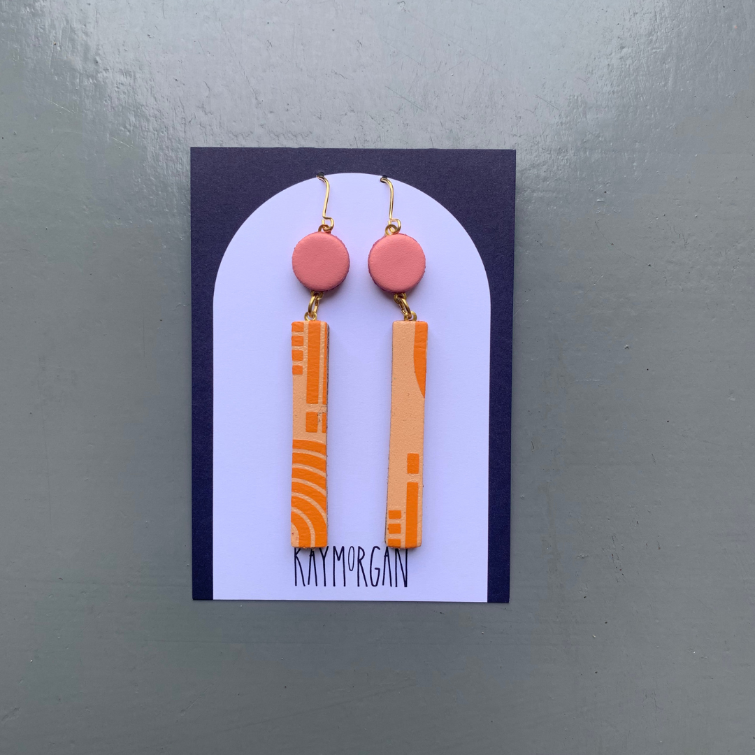 Bloc Earrings Long - Orange/Pink
