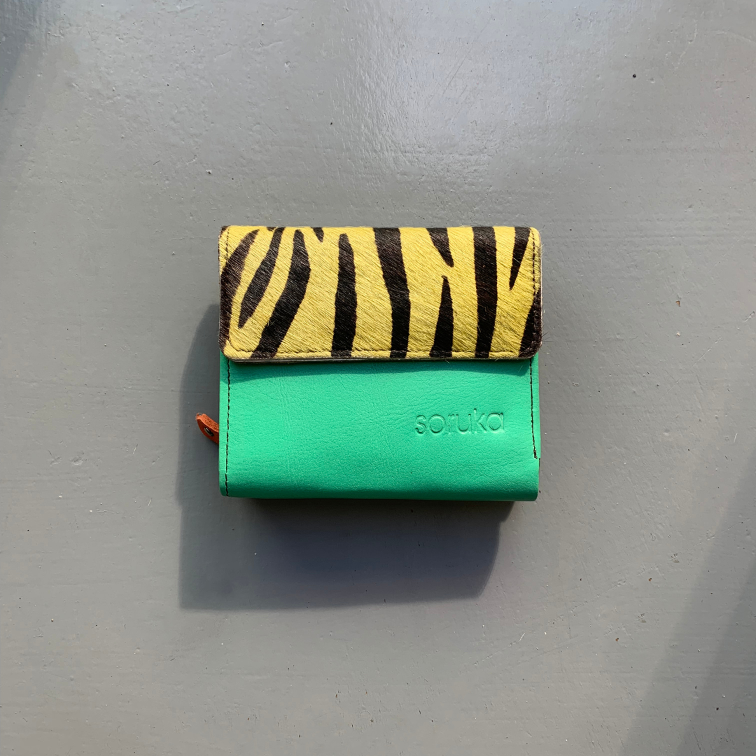 Soruka Recycled Leather 'Rings' Purse - Green, Zebra