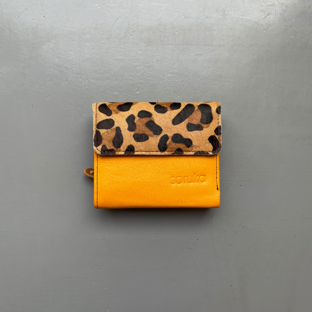 Soruka Recycled Leather 'Rings' Purse - Orange, Leopard