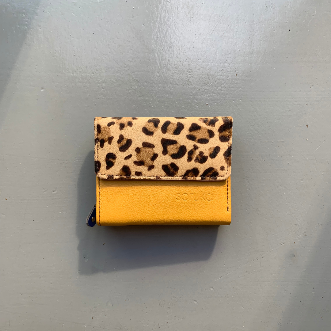 Soruka Recycled Leather 'Rings' Purse - Yellow, Leopard