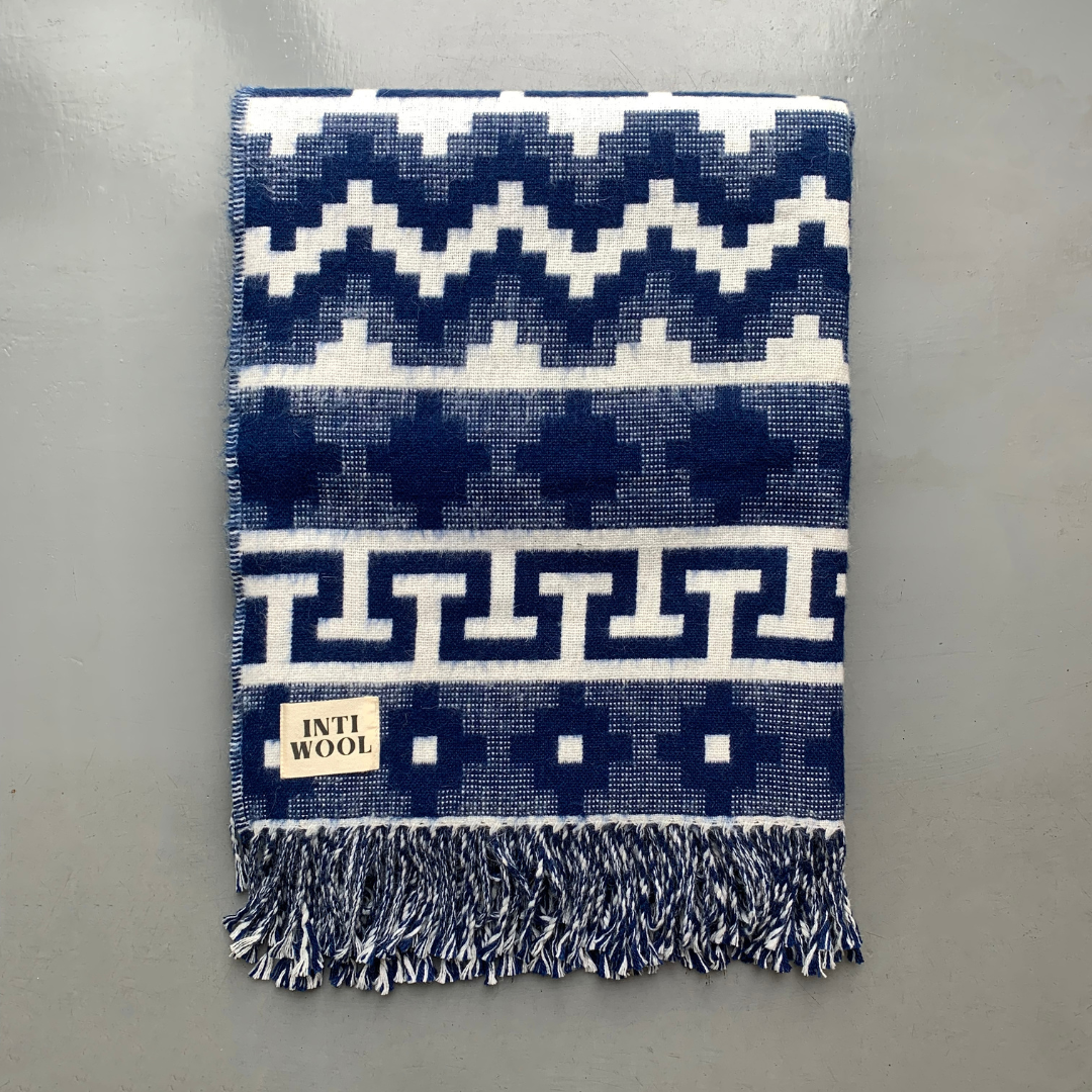 Inti Wool Peruvian Alpaca Blanket - Royal Blue Nazca