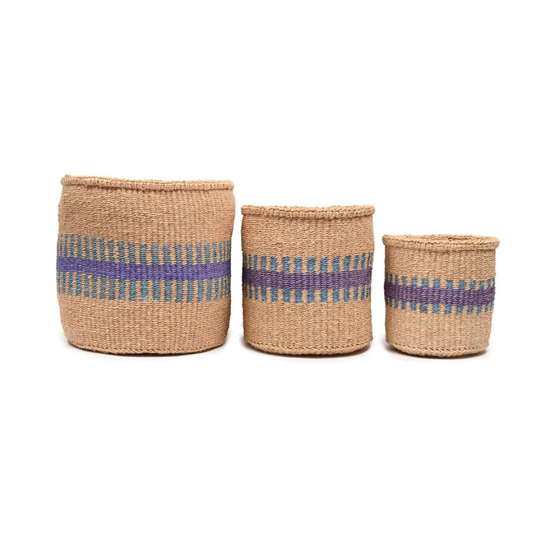 HUDUMA Hand-Woven Basket - Purple & Blue Stripe