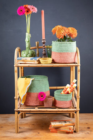 CHEO Hand-Woven Basket - Coral & Green