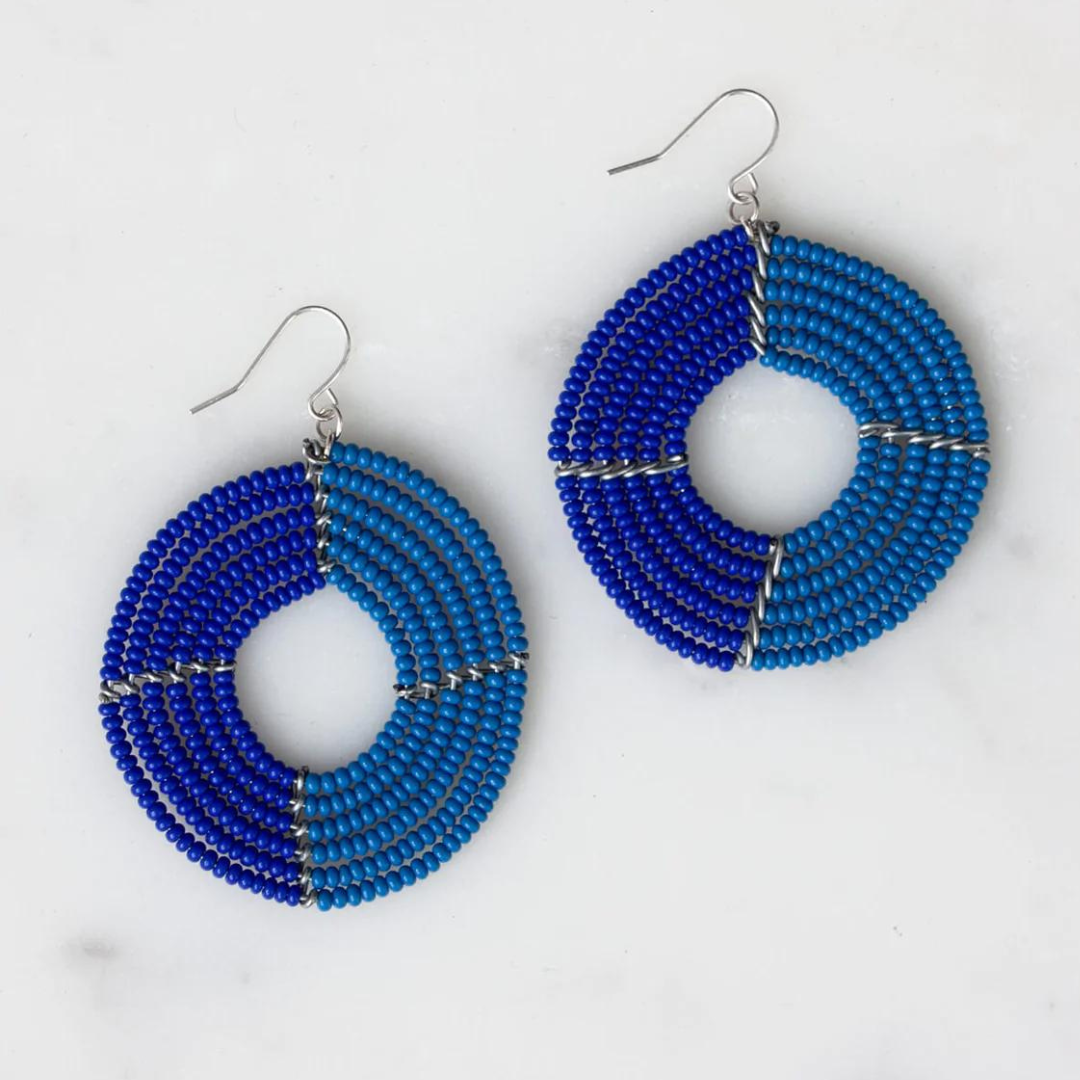 Kenyan Beaded 'Ngare' Earrings - Dusky Blue & Colbolt