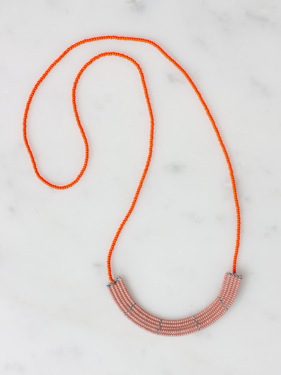 Kenyan Beaded 'Lapa' Necklace - Pale Pink & Orange