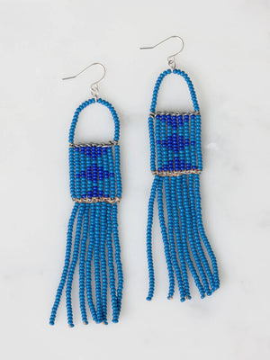 Kenyan Beaded 'Melako' Earrings - Dusky Blue & Cobalt