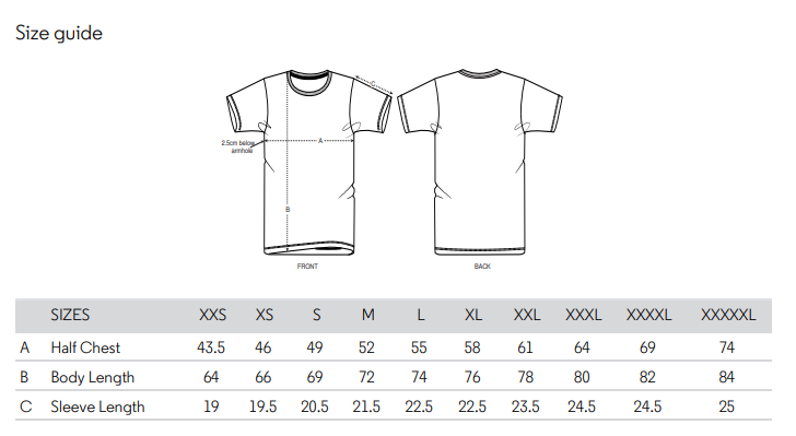 Frankly x LW Circle Tee - White & Rust Size Guide 