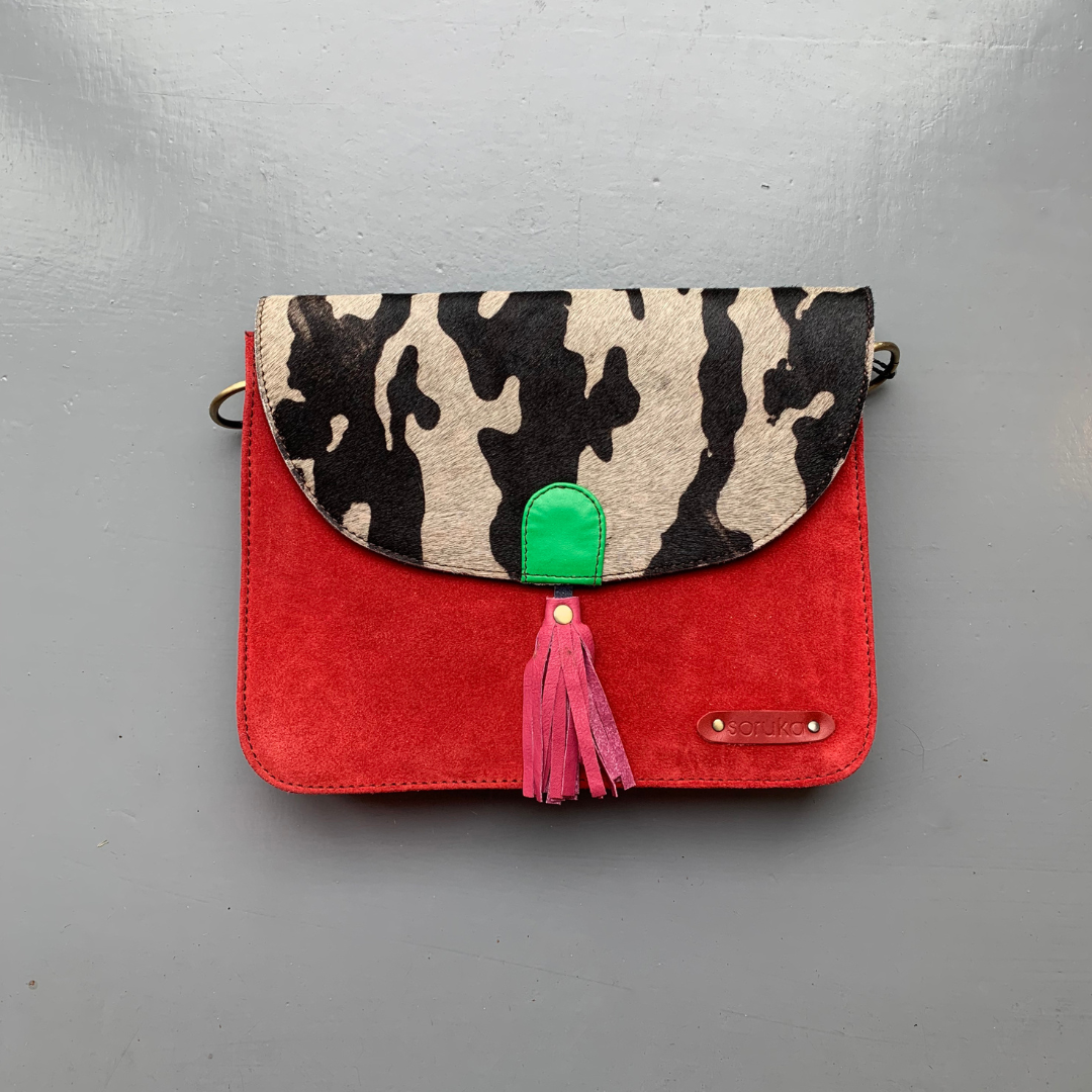 Soruka Recycled Suede 'Olivia' Bag - Red, Cow - LARGE