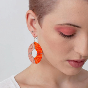 Kenyan Beaded 'Ngare' Earrings - Pink & Orange