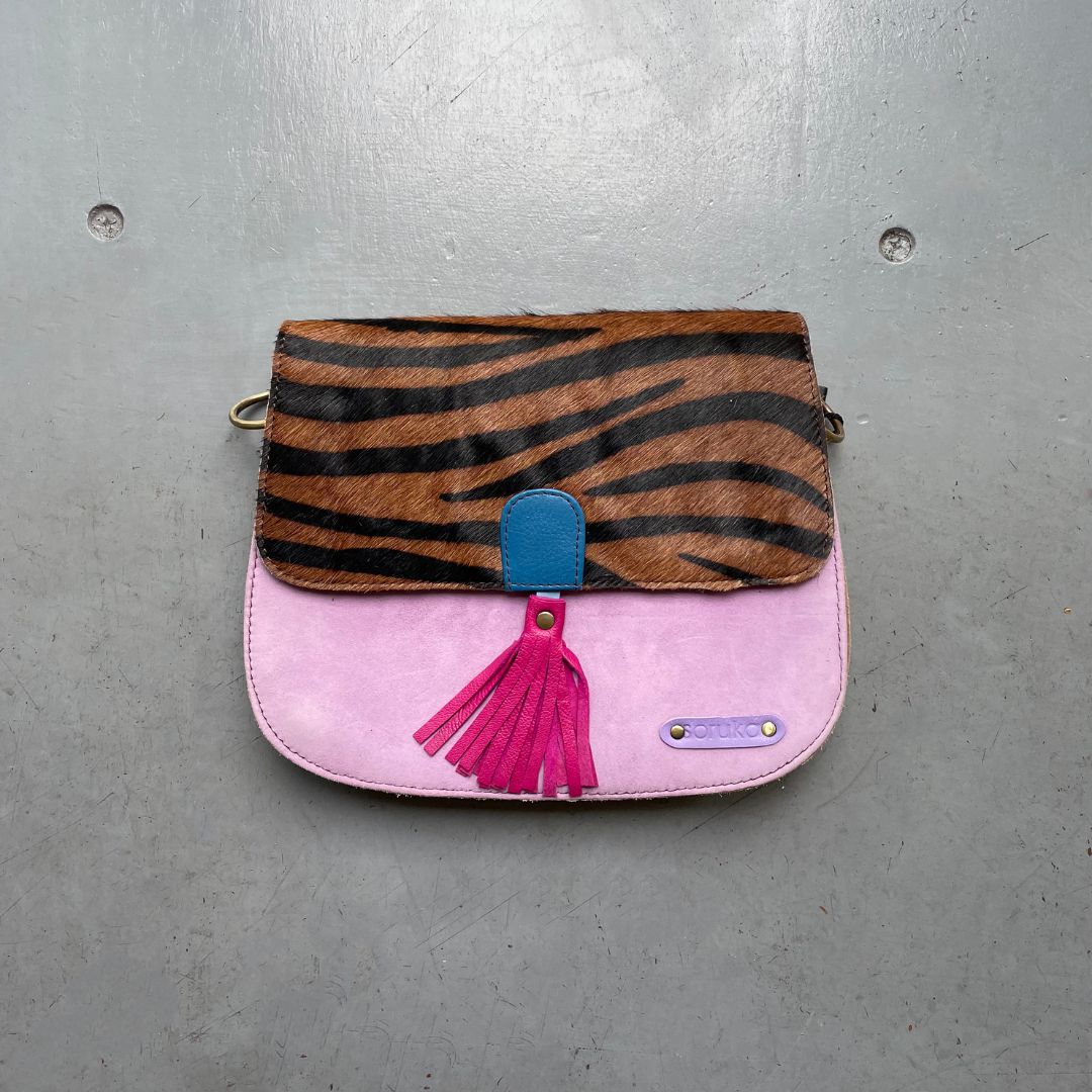 Soruka Recycled Suede 'Rose' Bag - Purple, Pink, Zebra, Brown - LARGE