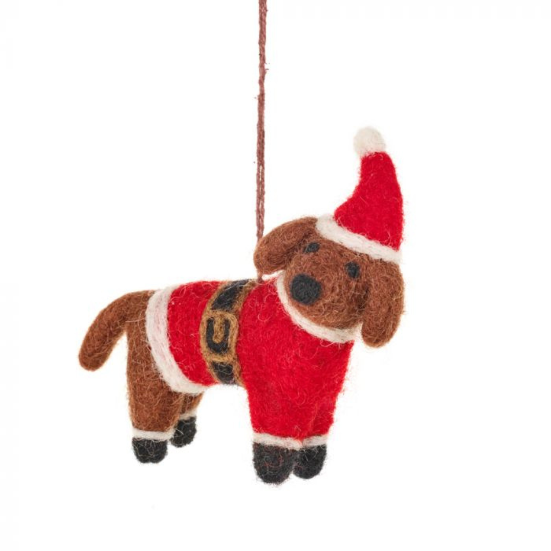 Handmade Felt Festive Dog Hanging Christmas Decoration