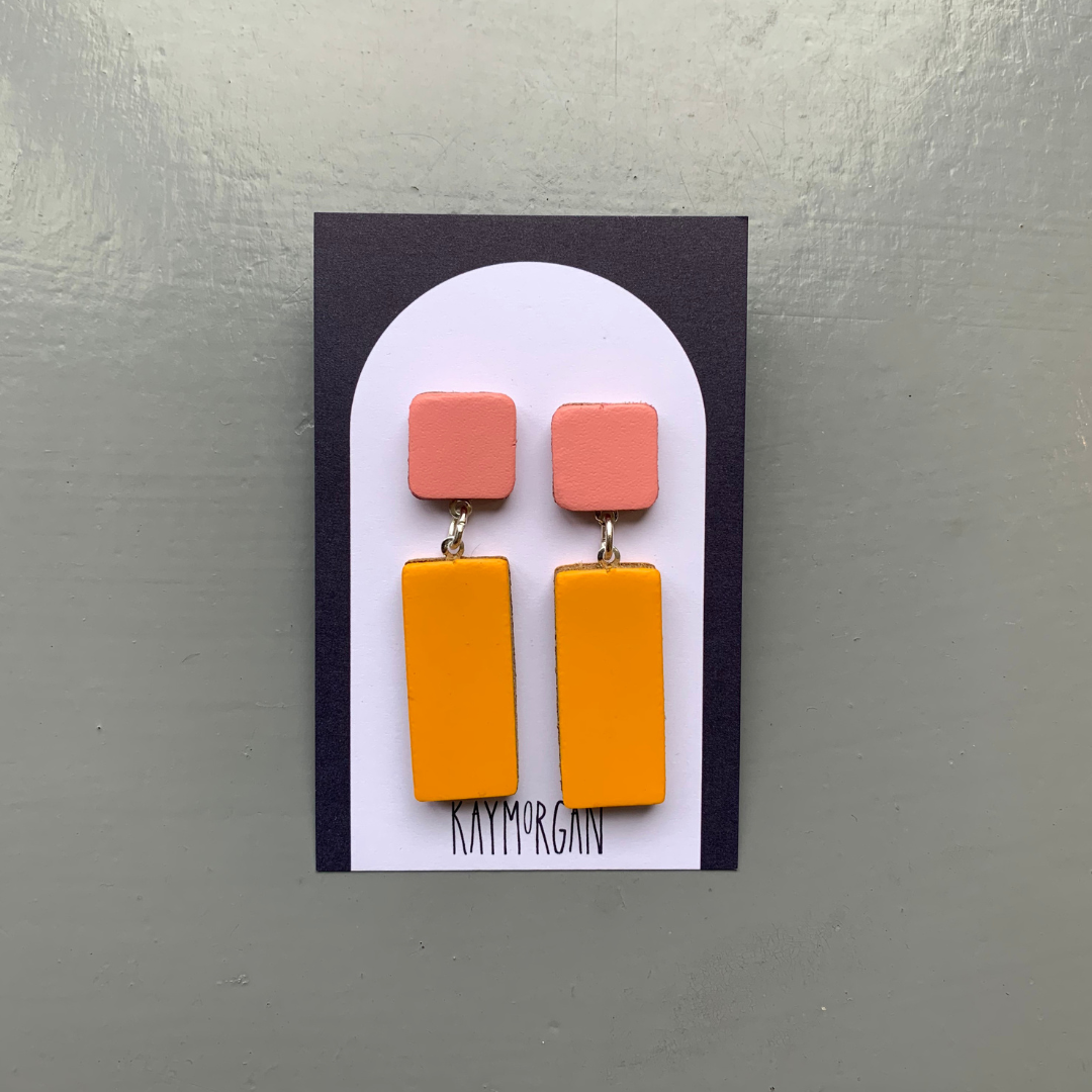 Square Bloc Earrings - Orange/Pink
