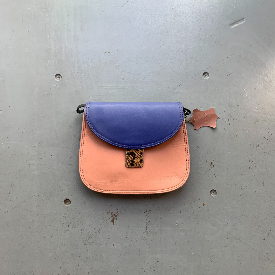 PREMIUM Recycled Leather Reversible 'Alice' Bag - Gold/Blue/Green & Blue/Pink