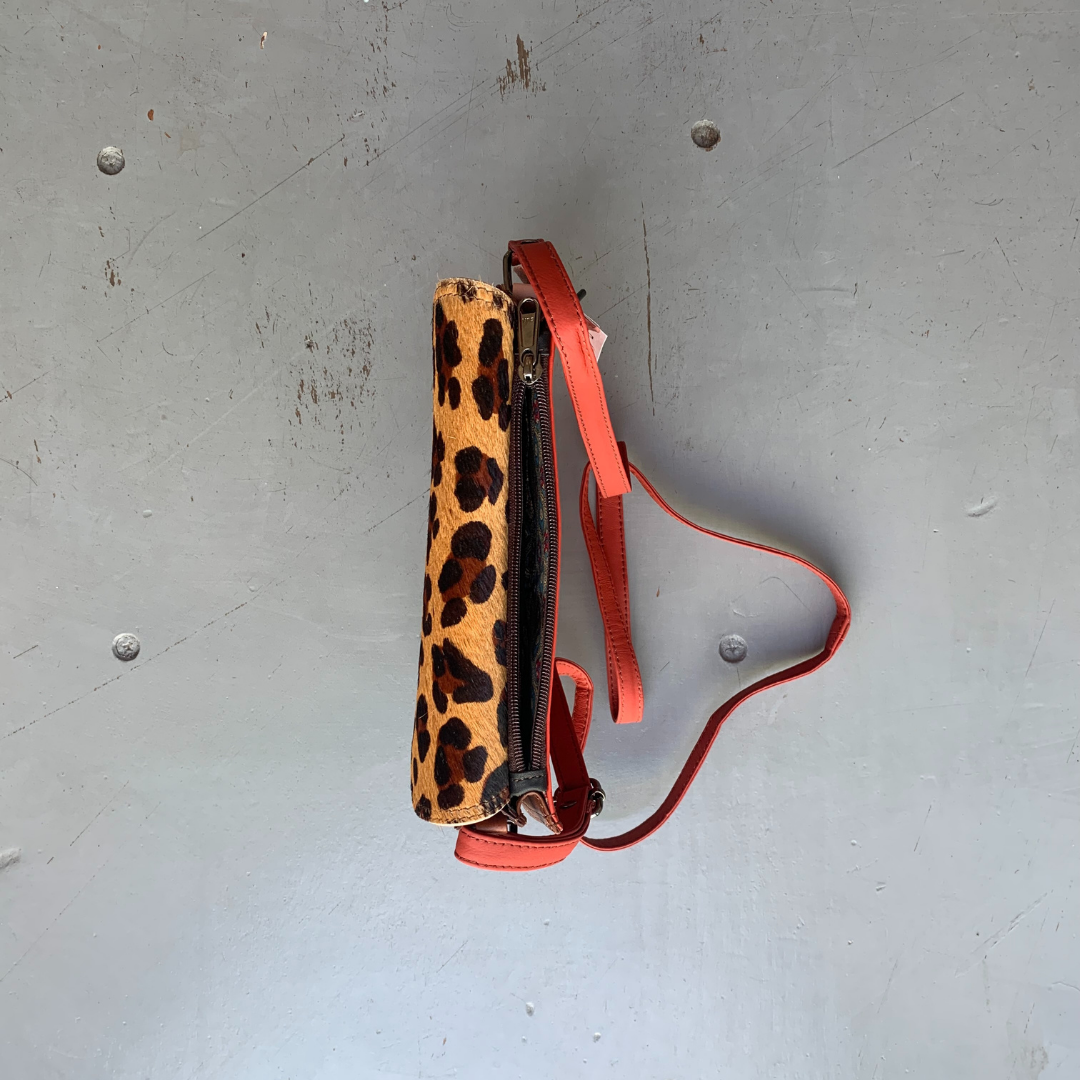 PREMIUM Recycled Leather Reversible 'Alice' Bag - Leopard/Taupe & Pink/Red