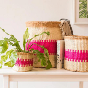 The Basket Room KUZUIA Hand-Woven Basket - Fluoro Pink & Natural