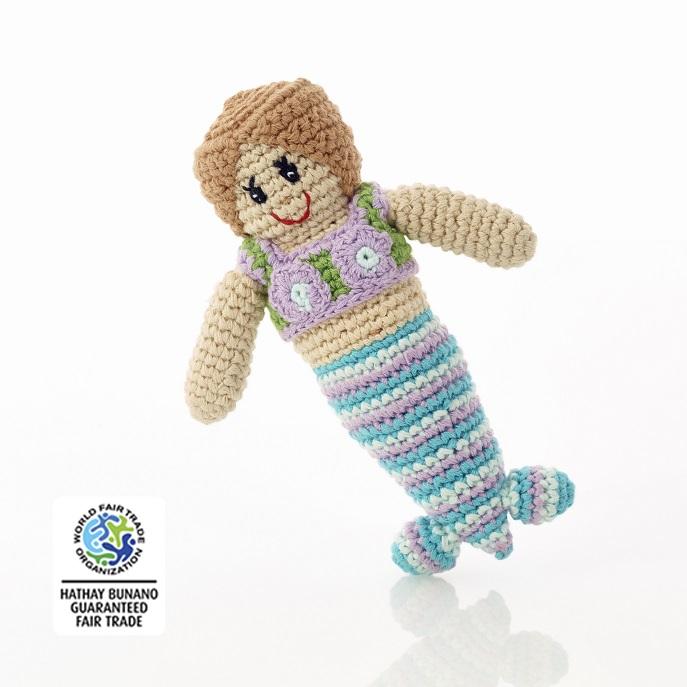 Pebble Toys Hand-Knitted Mermaid Rattle - Turquoise 