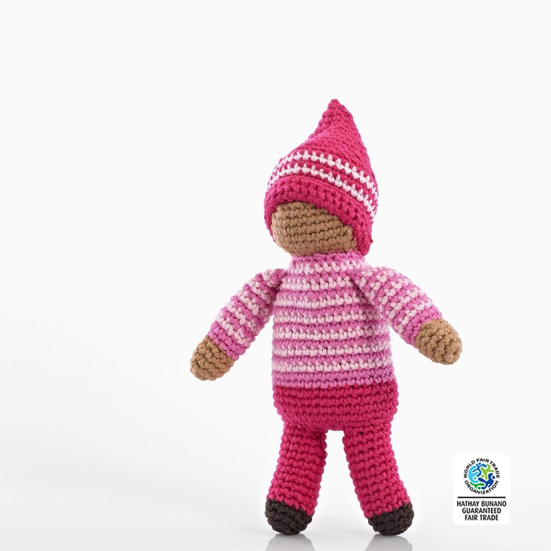 Pebble Toys Hand-Crocheted Doll Rattle - Pink